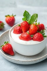 Strawberry dessert on a plate, space for text on top 