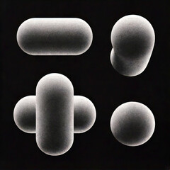 Stylized, abstract punctuation marks with a curled shape. Grainy gradient texture adds depth. Minimal, futuristic, and sculptural—like type meets optical illusion