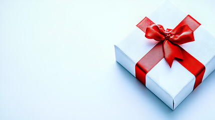 Obraz premium A wrapped red gift box with a gold ribbon bow, perfect for a Christmas present or birthday surprise