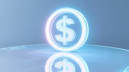 Obraz premium Floating photorealistic glowing dollar symbol digital landscape 3d render innovative concept minimalist style