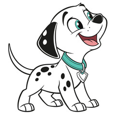 Obraz premium Cute Cartoon Dalmatian Puppy Sitting and Smiling Vector Illustration