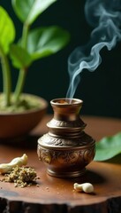 Naklejka premium Intricate detail of dried Thai herbal nasal inhaler , relief, health, inhalation