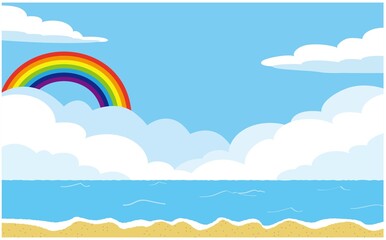 虹と海の背景イラスト素材