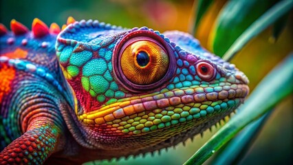 Obraz premium Stunning CloseUp of a Chameleons Vibrant Scales Captured in Long Exposure Photography