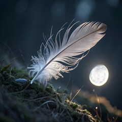 white feather on black background