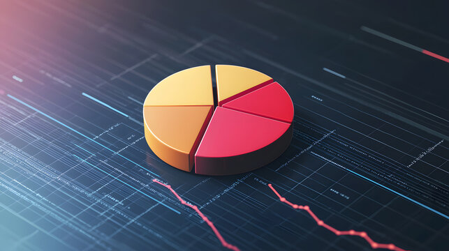 Analyzing floating pie charts for market trends in business analytics digital finance environment data visualization concept