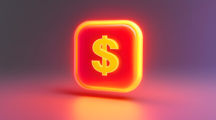 Floating glowing dollar symbol digital space graphic design colorful environment close-up view financial concept
