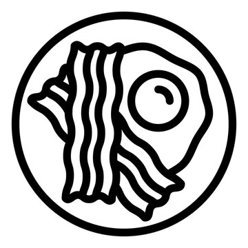 recommend clip art: Scrambled eggs and fried bacon on platter line icon, breakfast concept. Vector graphics. Morning meal plate, food sign on white background, style mobile or design.