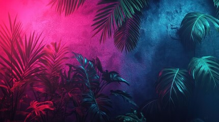 Neon Tropical Leaves Wall Backdrop