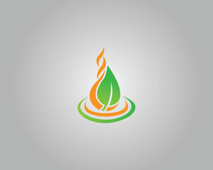 Eco Green Leaf Fire with Flame and Orange Abstract Logo Design Vector Template.