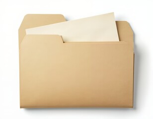 Tan Leather Notebook Cover Open, Isolated document folder, top-down view