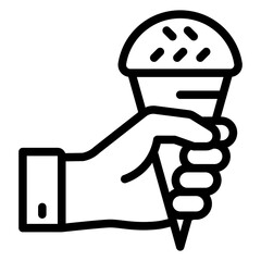 Hand holding ice cream line icon, eat what you want concept. Vector graphics. Icecream waffle cone sign on white background, style mobile or design.
