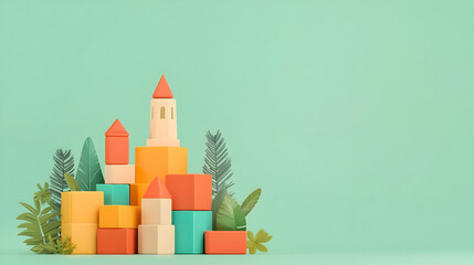 Isometric Illustration of Colorful Blocks for Startup Business Concept