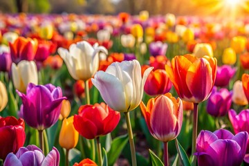 Captivating CloseUp of a Vibrant Tulip Field in Full Bloom A Summer Days Delight