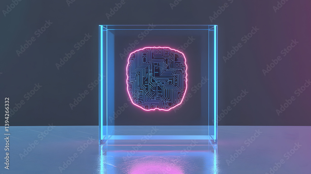 Poster futuristic ai circuitry display modern gallery digital art controlled environment centered angle hig