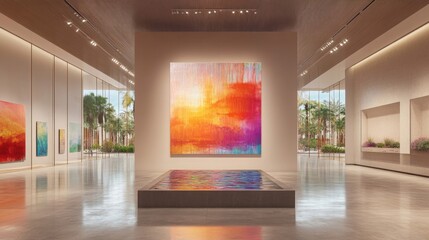 Modern Art Gallery Interior with Vibrant Abstract Painting