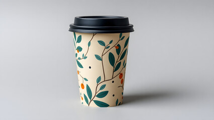 Whimsical Floral Design on Takeaway Coffee Cup Mockup