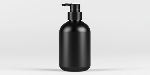 Obraz premium A sleek, minimalist, black bottle of liquid soap or lotion, designed with clean lines and a functional pump dispenser, ready for elegant product display.