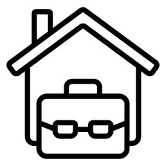 House and briefcase line icon, real estate concept. Vector graphics. Bag with cottage building, business sign on white background, style mobile or design.