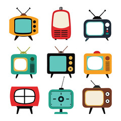 Retro tv icons of silhouette vector illustration on white background