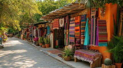 Fototapeta premium Vibrant Textile Market in a Sunny Mexican Town