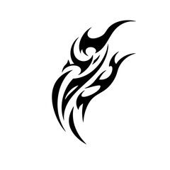 Abstract Tribal fire Tattoo Design Sharp Black Ink Ornament with Spiky Curves and Aggressive Symmetry
