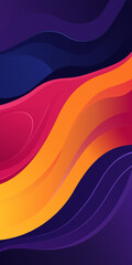 Abstract fluid waves in vibrant purple, blue, pink, orange and yellow creating a dynamic contrast composition perfect for mobile background design.