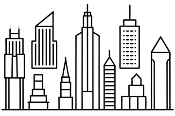 Obraz premium Skyscraper Line Art Illustration Detailed View of Tall Buildings 