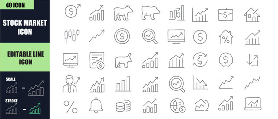 Vector Stock Market Icons Set – Financial Trading and Investment Symbols in Flat Design

