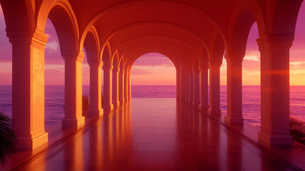 Obraz premium Gothic arches lit by ancient light create a stone corridor within a medieval European building