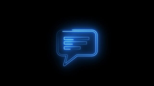 Neon message icon animation video, glowing massage icon and black background. Neon Message box icon. Animated glowing neon SMS icon on black background.