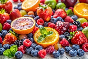 Obraz premium Freshly Harvested Fruits A Vibrant Still Life Displaying Summers Bounty for Food Bloggers and Home Cooks