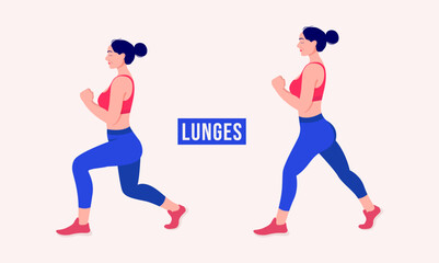 Lunges exercise, Woman workout fitness, aerobic and exercises.