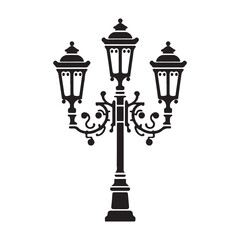 Vintage street lamp illustration with antique design and metal structure, featuring glass lantern and urban lighting details