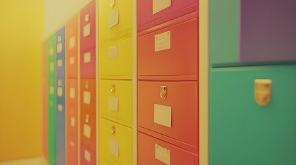 Colorful futuristic file storage system with organized drawers