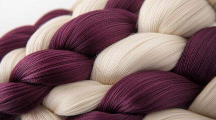 Burgundy and Cream Yarn Braid Close-Up