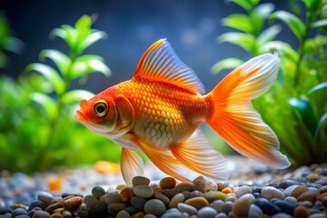 Fototapeta premium Golden Fish Flourish in Sparkling Aquarium A Stunning Display of Aquatic Life