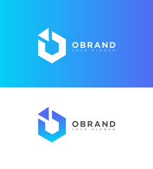 Abstract Hexagon Logo Design Blue Gradient, Modern, OBrand
