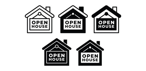 Open House Icons Set Against Black And White Color Vector Design On White Background