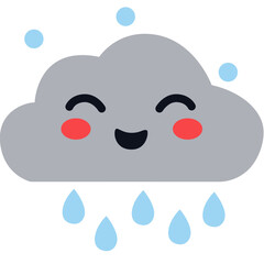 Adorable smiling rain cloud with raindrops in a kawaii cartoon style. Perfect for children’s designs, weather icons, learning materials, and cheerful educational illustrations.