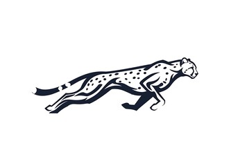 Fototapeta premium Cheetah Running Silhouette Illustration in Black and White Graphic Style