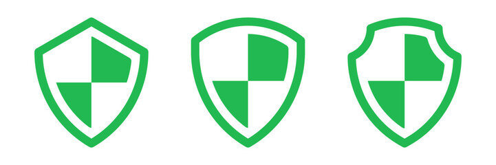 security protection shield icon symbol, green shield line icon set