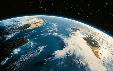 A close-up of the Earth from space, with visible signs of deforestation and melting ice caps.