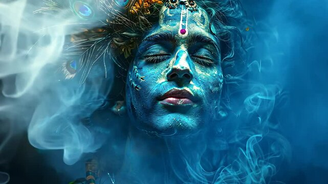 Sacred essence: Krishna video, Vishnu form, divine light, mythic presence, spiritual origin, Hindu legend, Yadava prince, celestial guide, supreme soul, cosmic divinity, revered deity, eternal wisdom.