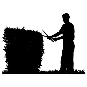 black silhouette man trimming hedge clip art preview