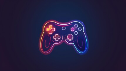 Neon Light Game Controller Glowing on Dark Background