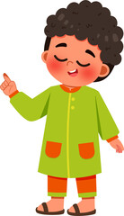 Joyful Young Boy in Lime Green Thobe Gesturing