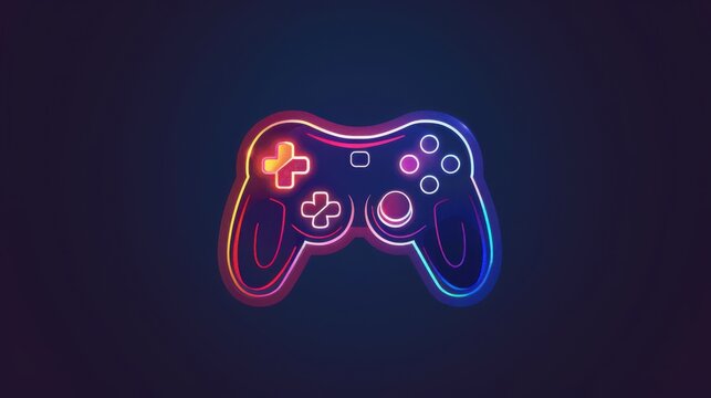 Neon Light Game Controller Glowing on Dark Background - Powered by Adobe