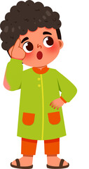 Surprised Young Boy in Traditional Clothing, Hand to Forehead