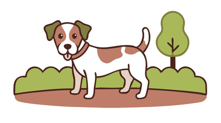 Obraz premium Jack Russell Terrier Dog Vector – Cute White & Brown Puppy with Collar, Pet Portrait IllustrationA small white and brown Jack Russell Terrier dog standing on the stree